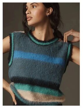 Lili Sidoni M  Fuzzy Knit Sleeveless Sweater Vest - Blue/Teal
